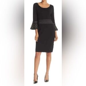 Gabby Skye NWT Dress Women MEDIUM Black Long Sleeve Knit Bell Cuff 0075
